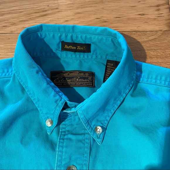 Mens Vintage Eddie Bauer Rufton Twill button down shirt in green teal size M - Picture 8 of 11